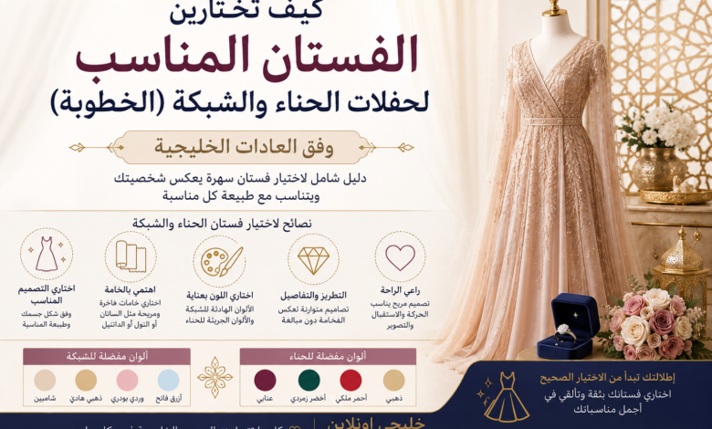 فستان سهرة أنيق لحفلات الحناء والشبكة الخليجية