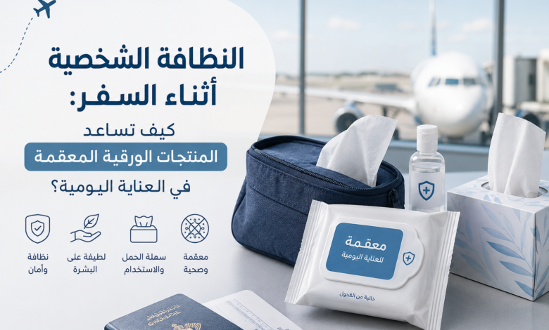 مناديل وجه معقمة ومستلزمات النظافة الشخصية للسفر في المطار
