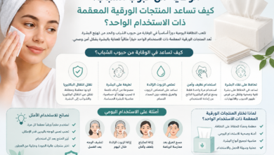 صورة توعوية عن الوقاية من حب الشباب توضح دور المنتجات الورقية المعقمة ذات الاستخدام الواحد في الحفاظ على نظافة البشرة وتقليل البكتيريا.