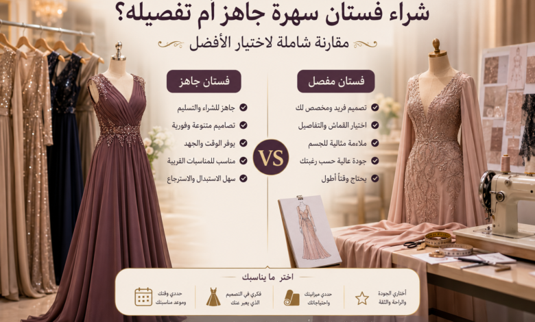 مقارنة بين فستان سهرة جاهز وفستان مفصل