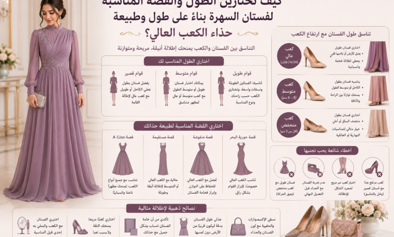 اختيار طول فستان سهرة المناسب مع الكعب العالي
