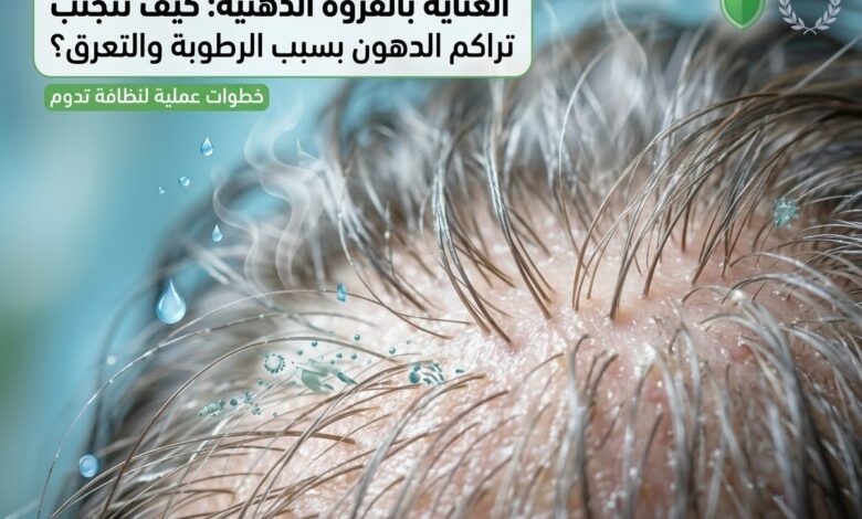 فروة رأس دهنية تعاني من تراكم الزيوت والتعرق بسبب الرطوبة
