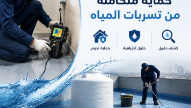 فني كشف تسربات المياه يستخدم أجهزة حديثة مع فني عزل أسطح وخزانات لشركة العنود المتحدة