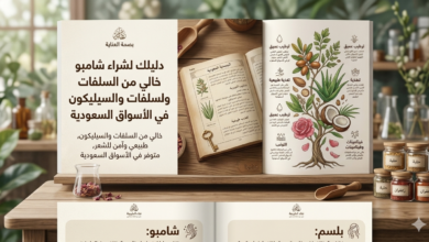 غلاف كتاب مفتوح يستعرض مكونات طبيعية للعناية بالشعر مثل الصبار والأركان لـ دليل شراء شامبو خالي من السلفات في السعودية.